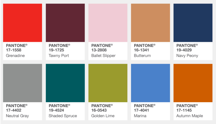 Colores Pantone escogidos para el otoño de 2017.