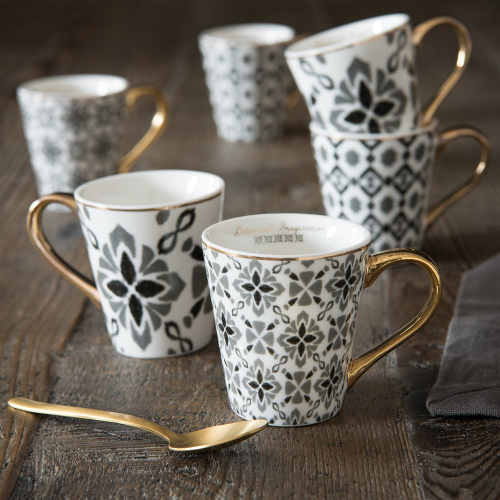 Kütahya Porselen Zeugma color burdeos y blanco porcelana 12 piezas Juego de tazas de té 
