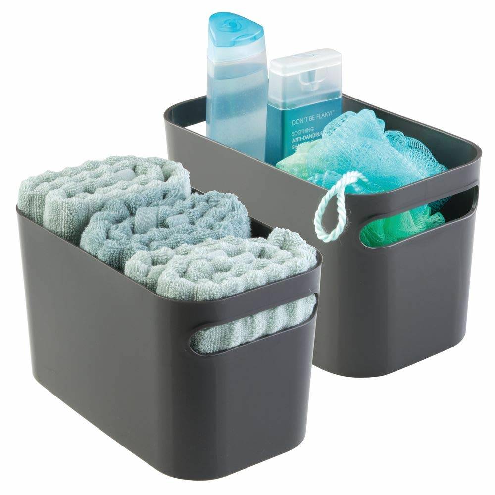 ideal para jabón Cajas apilables con asa para ordenar productos de baño Organizador para baño transparente mDesign Caja de almacenaje con tapa cosméticos o productos de higiene dental 