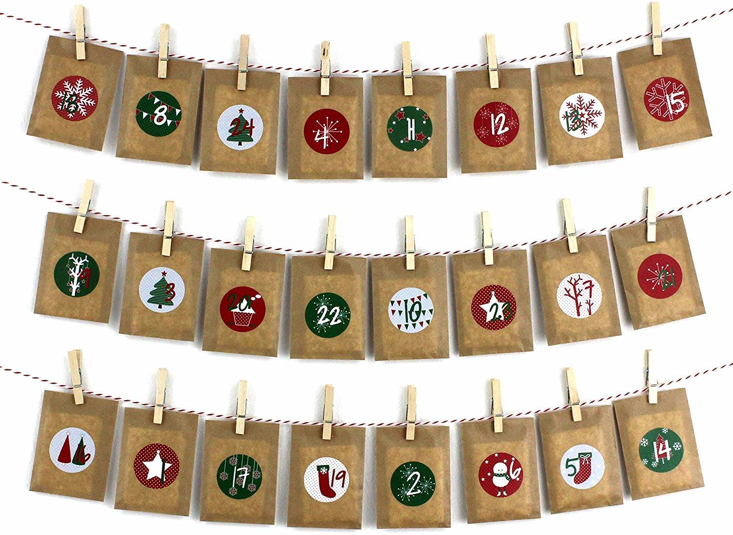 Decoración de Regalos Fiesta Plata ShaSha Calendario de Adviento,24 Calendario Adviento DIY,Cajas de Regalo Navidad Calendario de Adviento,con 24 Adhesivos Digitales,para Navidad