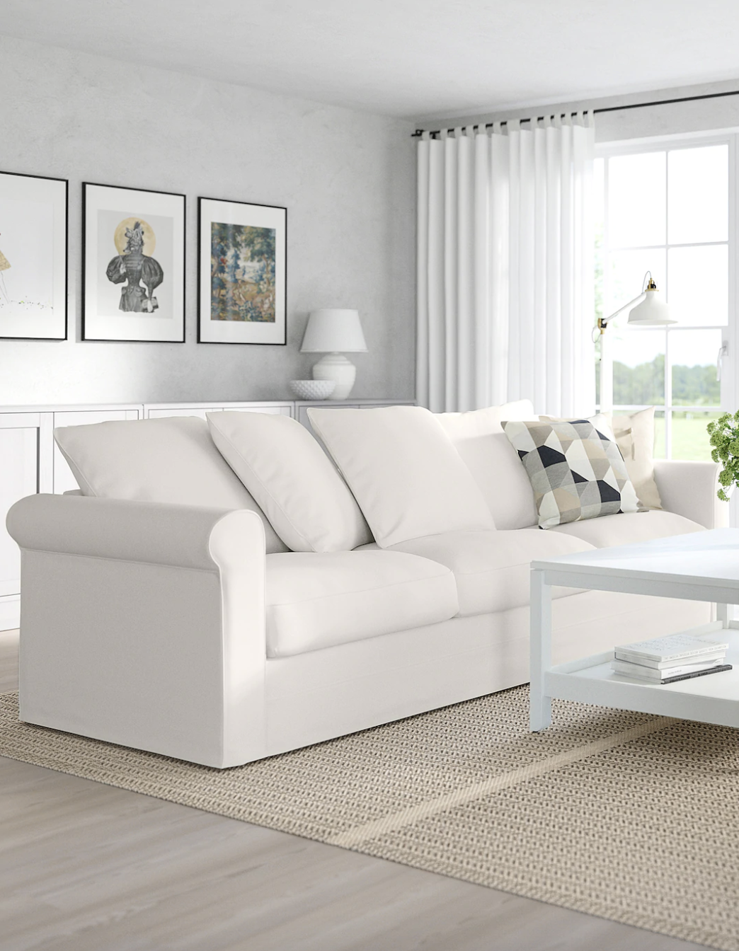 Sofá de tres plazas de color blanco GRÖNLID de IKEA