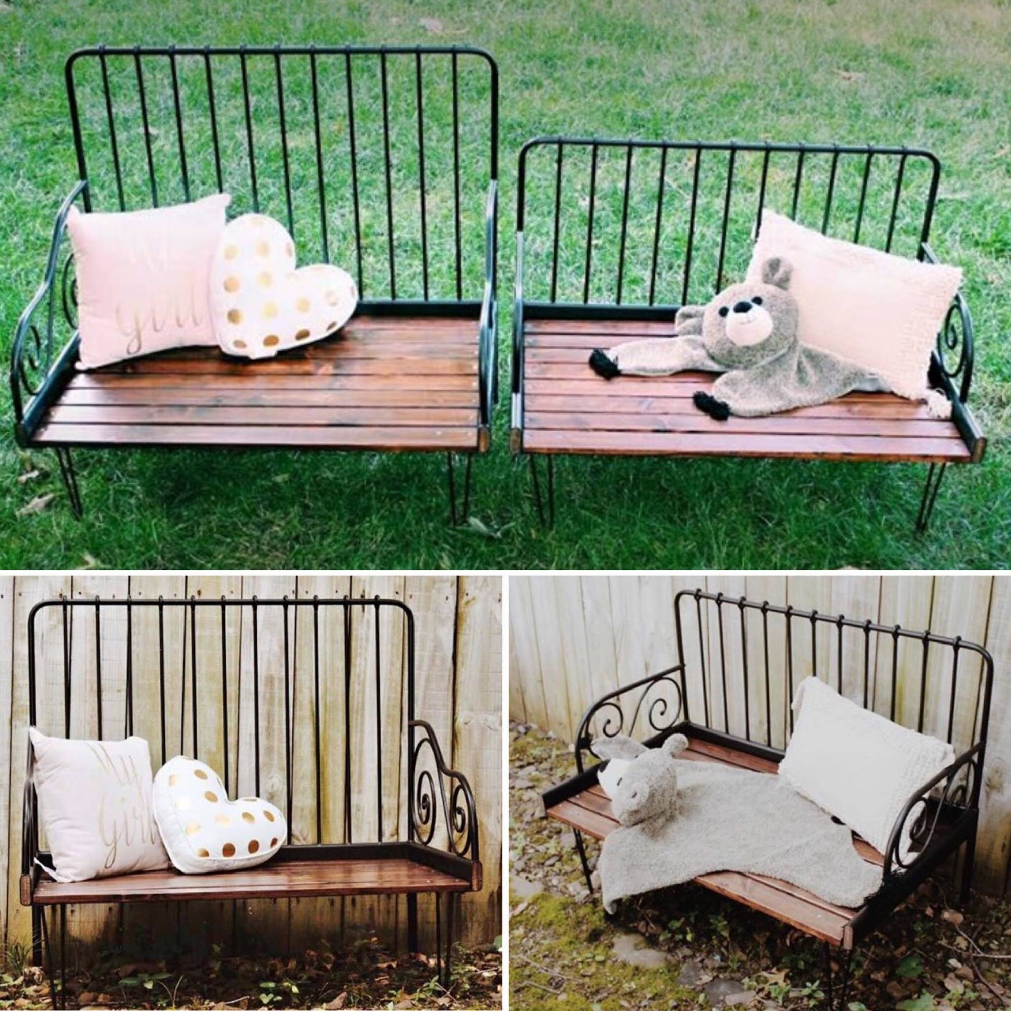 Repurposed IKEA minnen bed into children’s benches