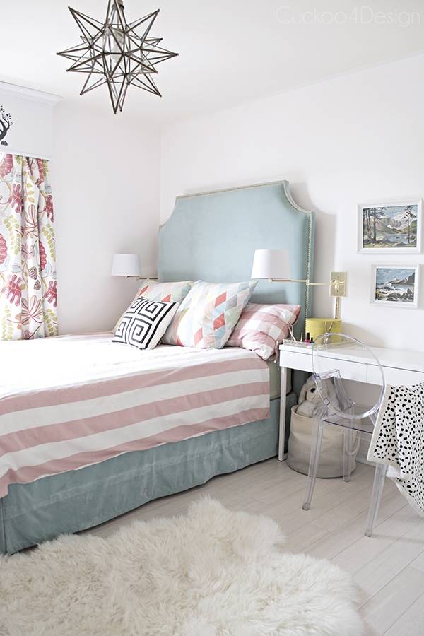 Cabecero de cama tapizado con las cortinas SANELA de IKEA