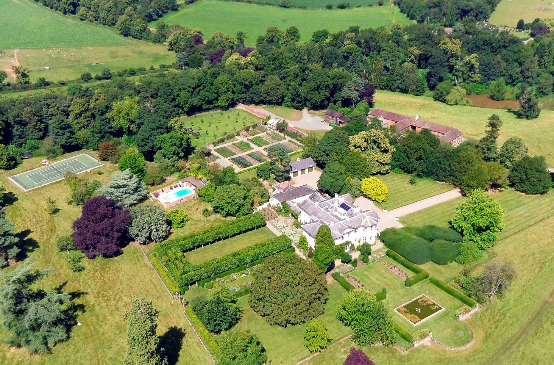 Vista aérea de Chyknell Hall, la casa de Corinna Larsen