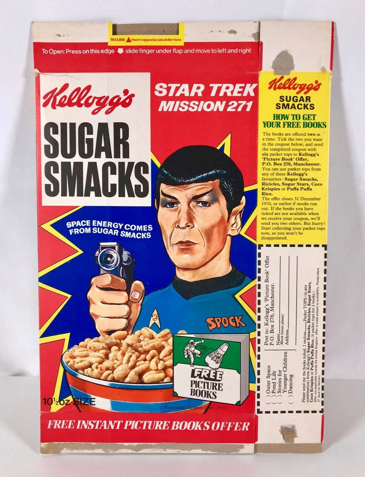 Caja de cereales vintage con dibujo de Star Trek