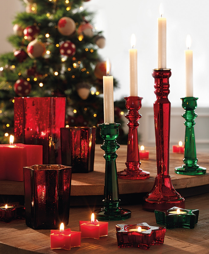 Candelabros de Navidad en colores rojo y verde