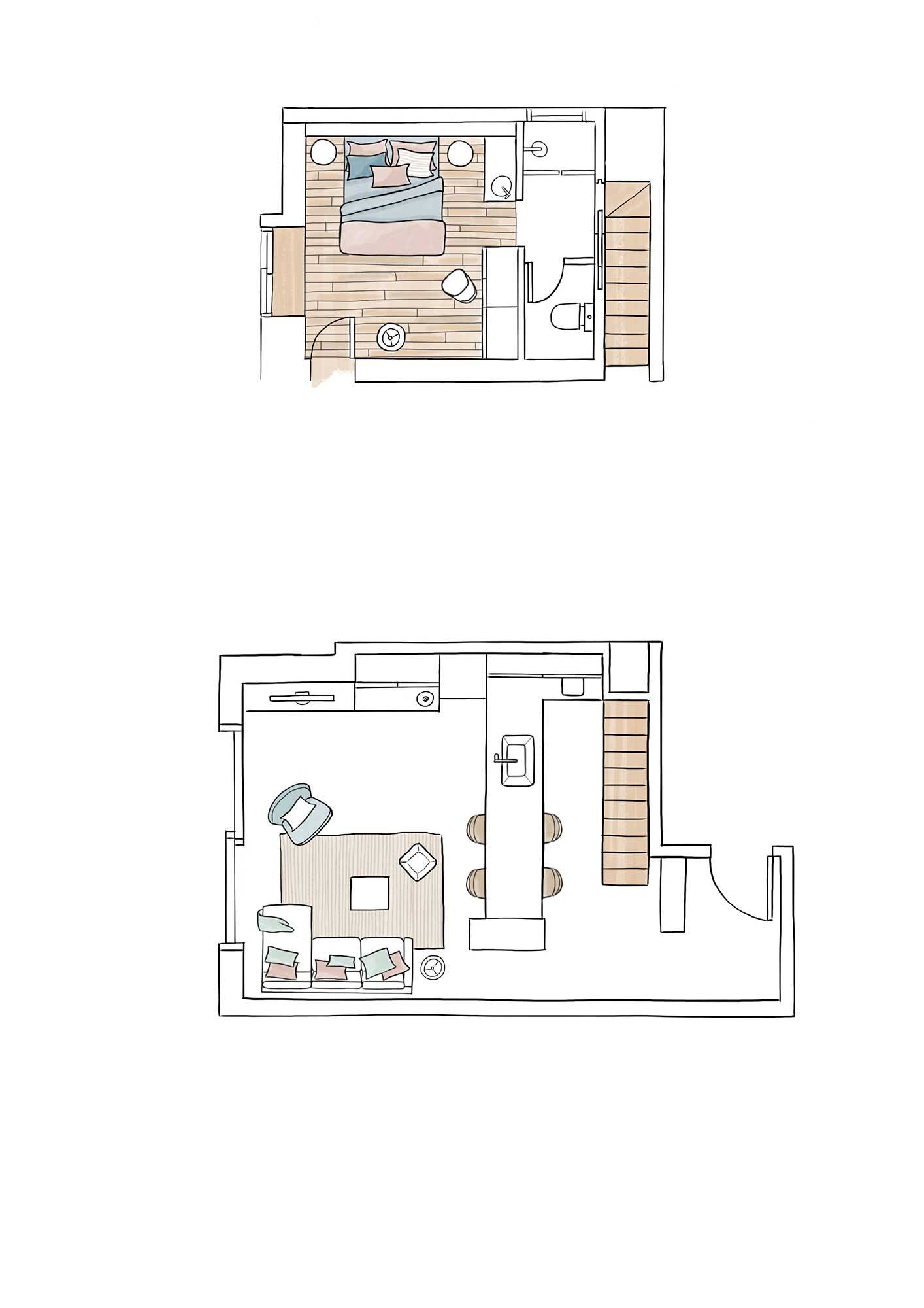 Plano de piso pequeño de dos plantas_00480650