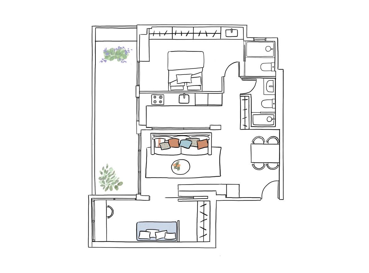 Plano de piso pequeño de 60 m2