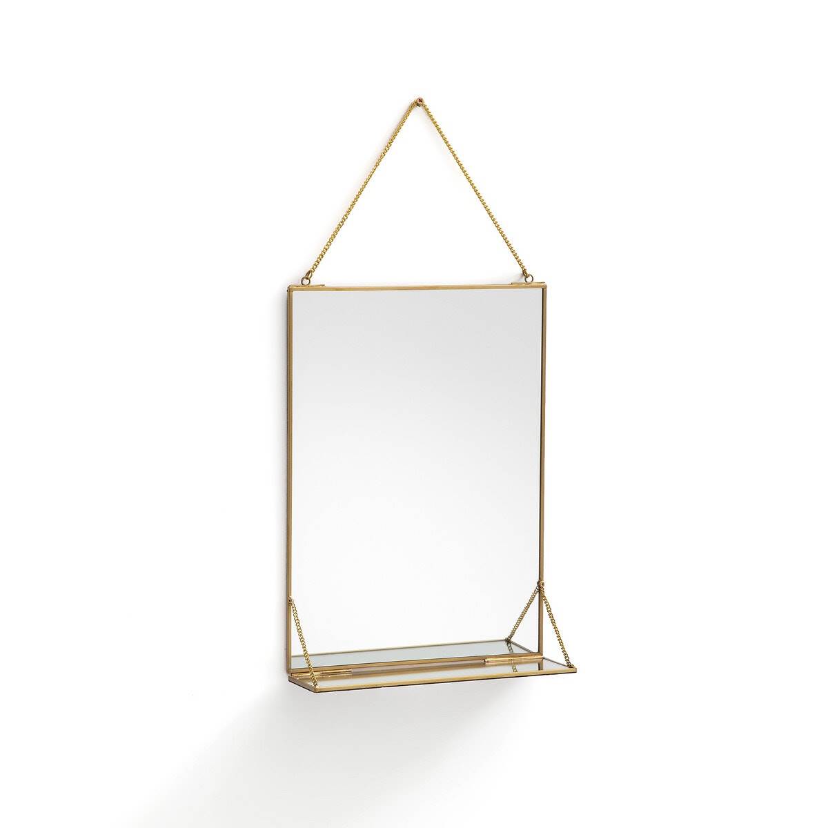 Espejo rectangular con balda y marco de latón