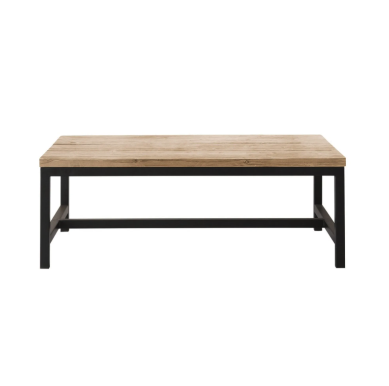 Una mesa de centro de madera de abeto y metal