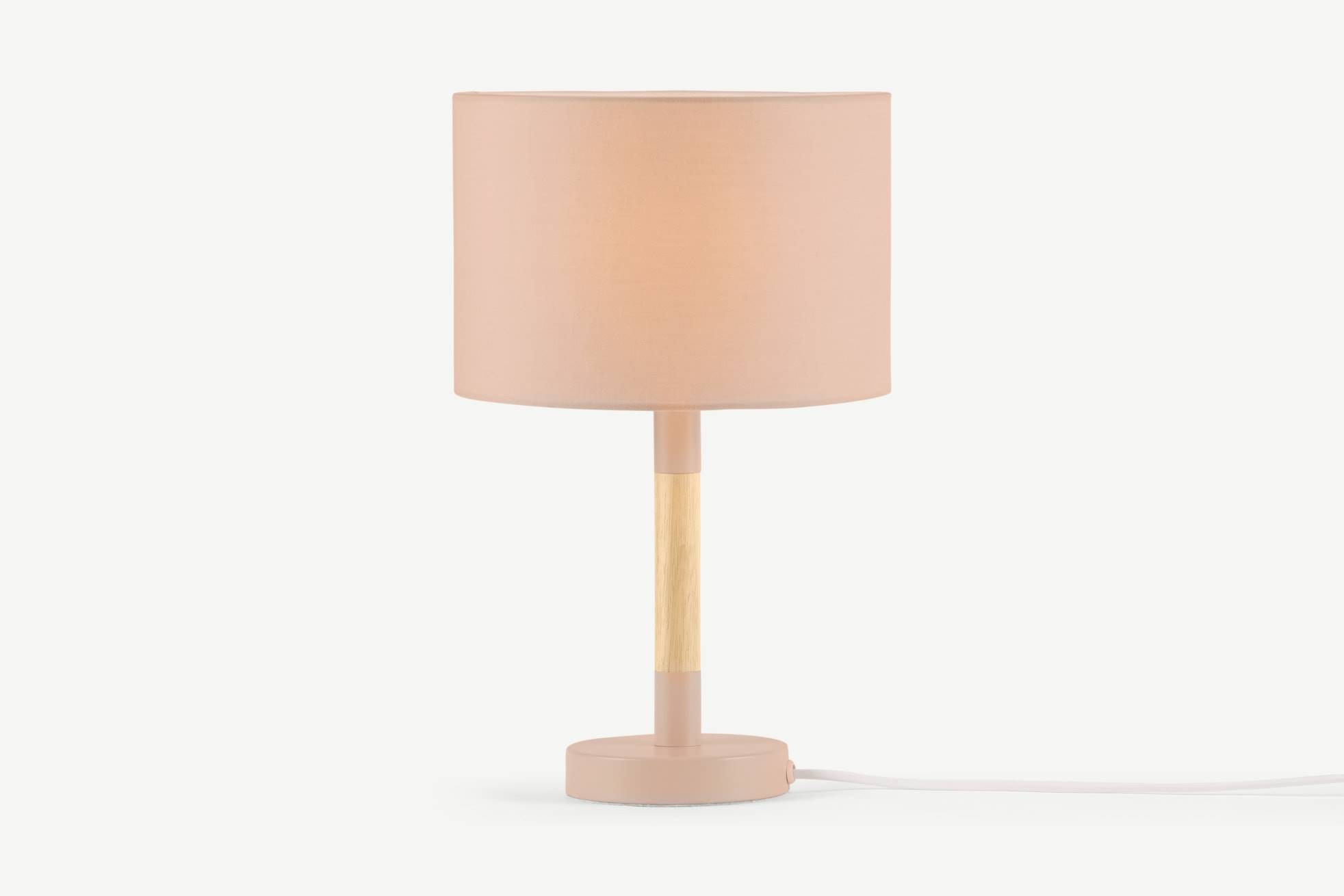 Lámpara de mesa con pantalla y base en color rosa