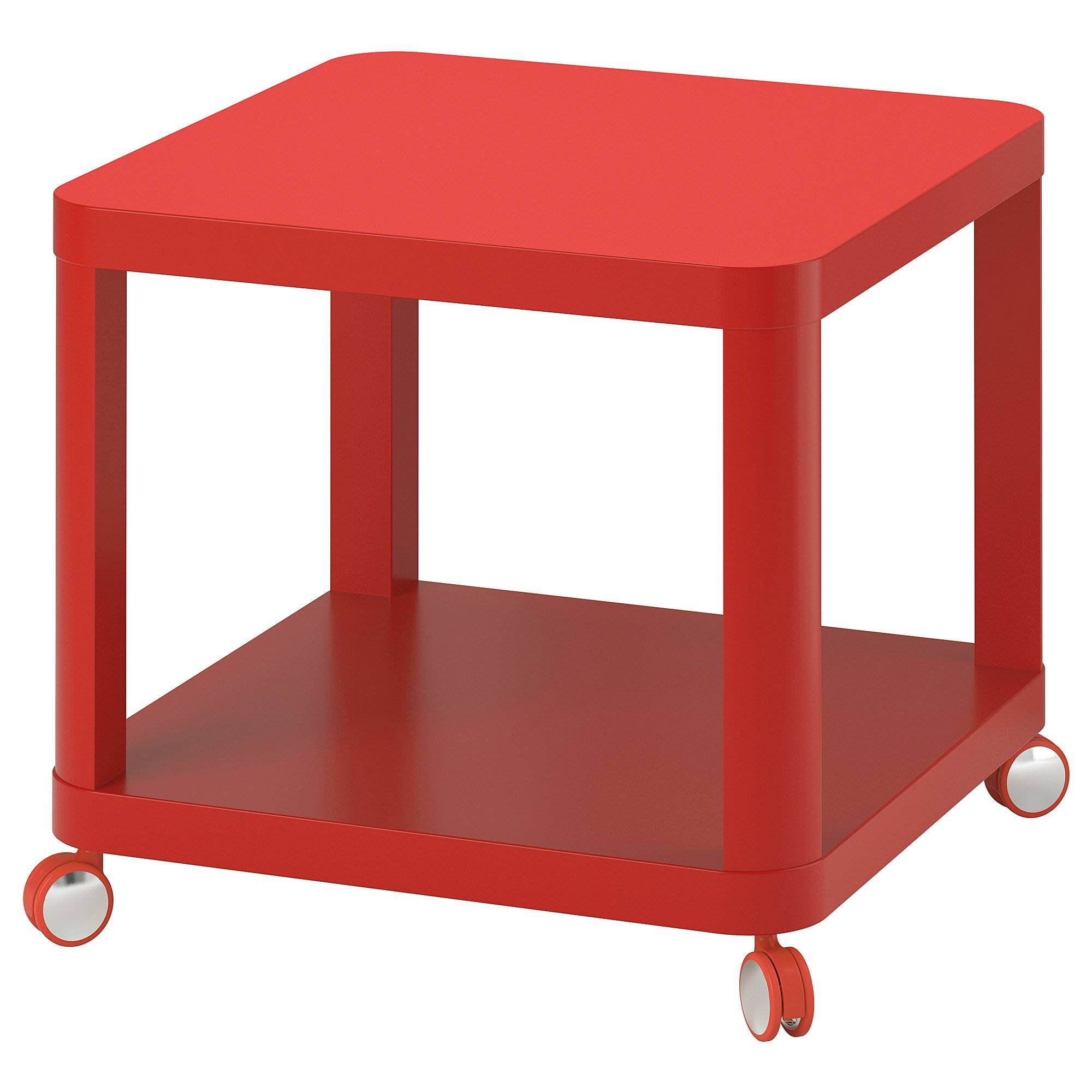 Mesa auxiliar TINGBY en color rojo con ruedas de IKEA
