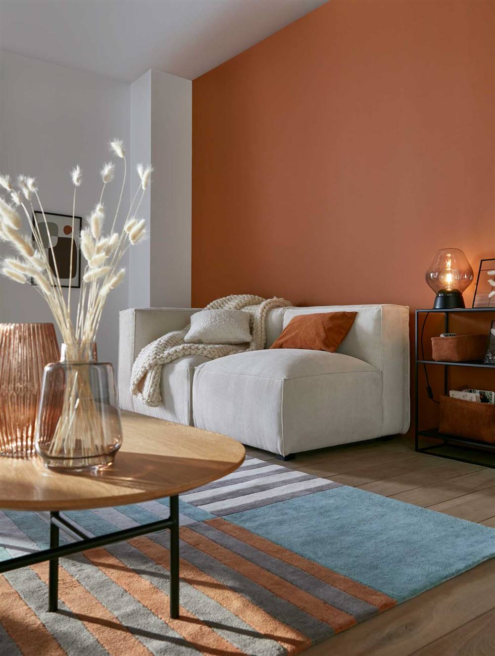 salon-moderno-con-pared-en-naranja-y-sofa-blanco-La-Redoute-Interieurs