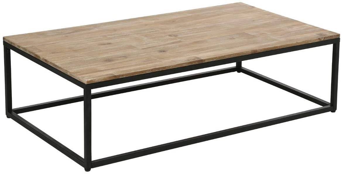 Muebles de salón modernos: una mesa de centro de madera de acacia y una estructura de metal negra. 