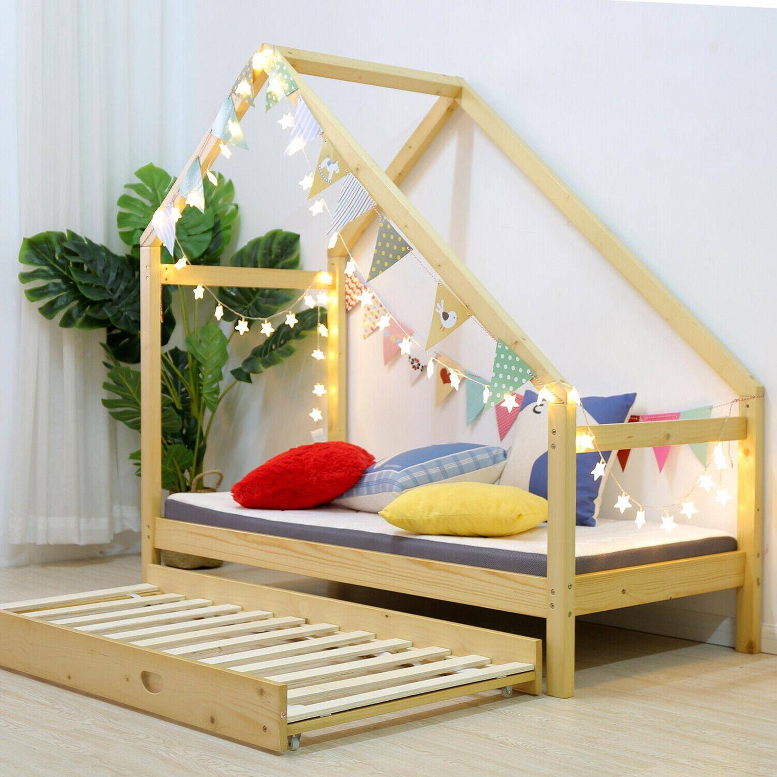 Cama infantil de madera con forma de casita de Etsy