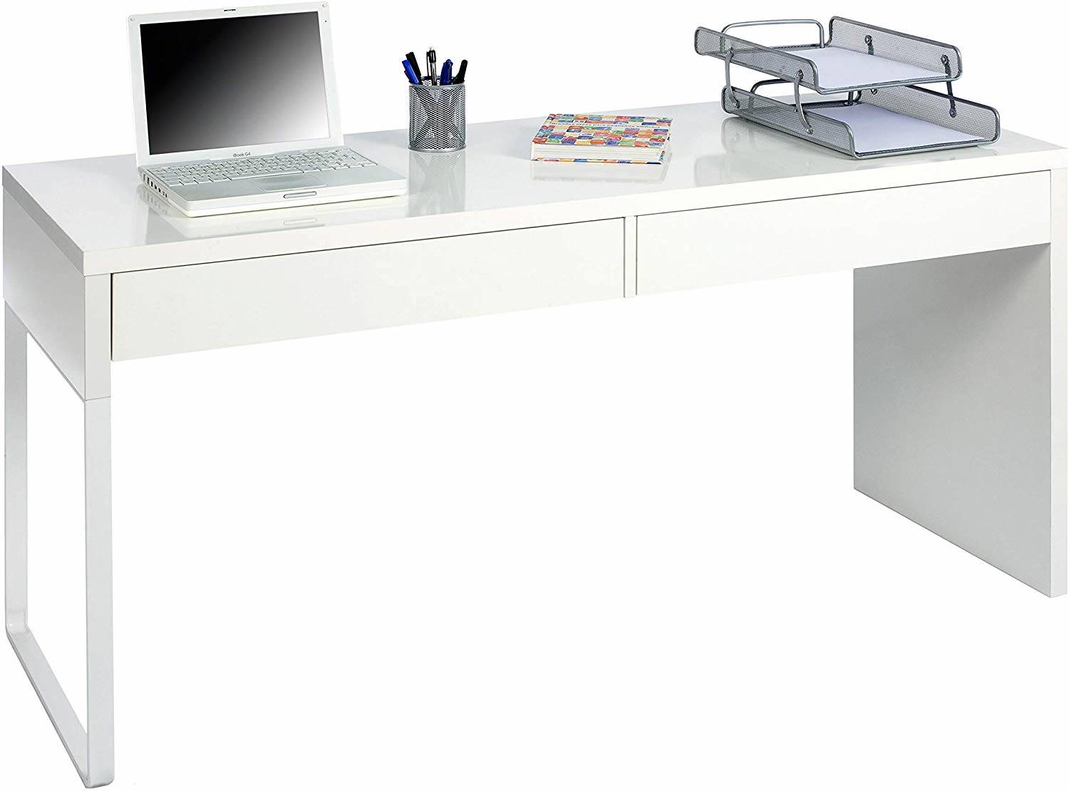 Mesa de escritorio blanca con dos cajones de Amazon
