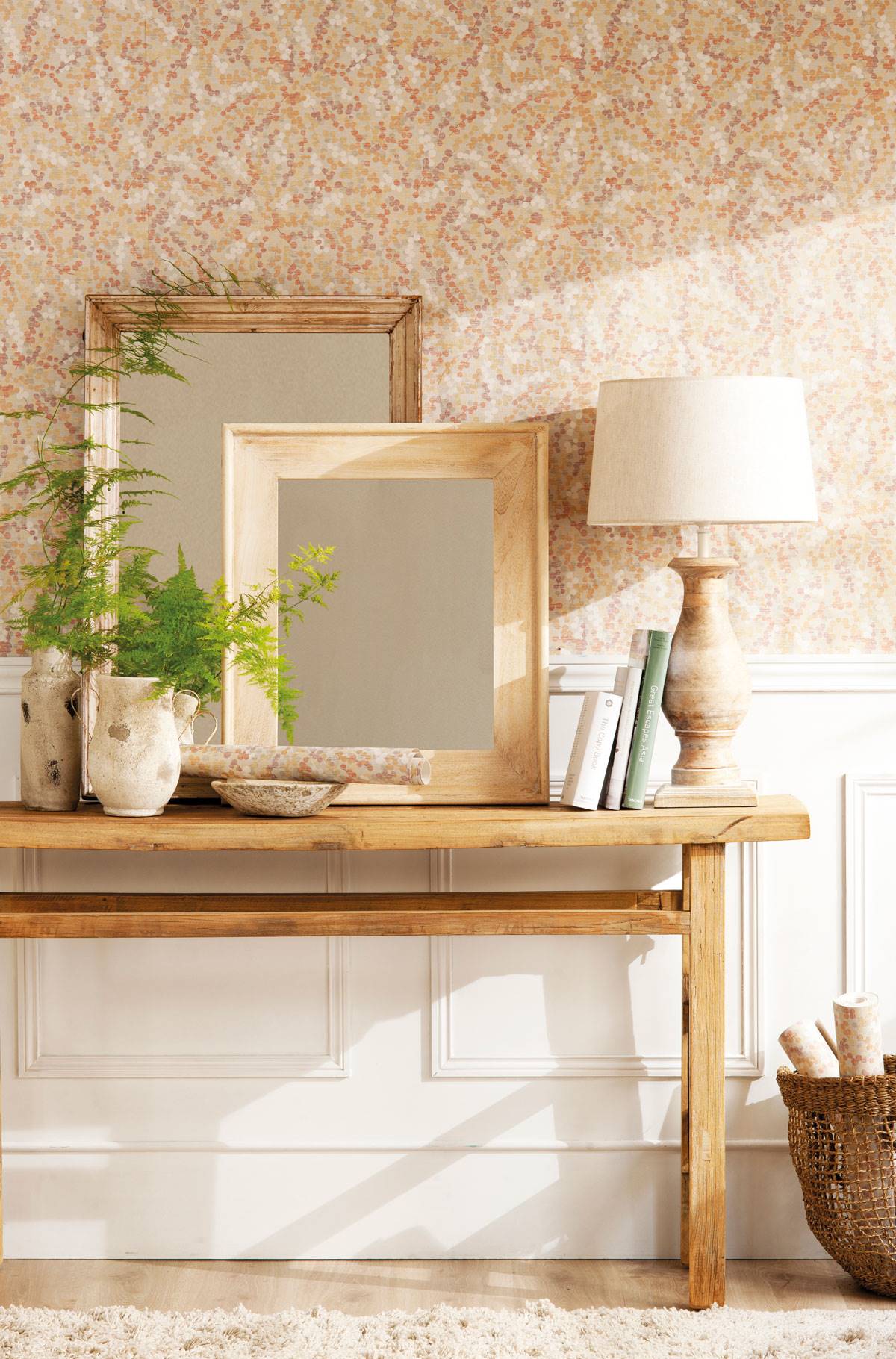diseño vintage tallado M sala de estar para dormitorio Espejo decorativo de pared OMIRO color blanco envejecido 