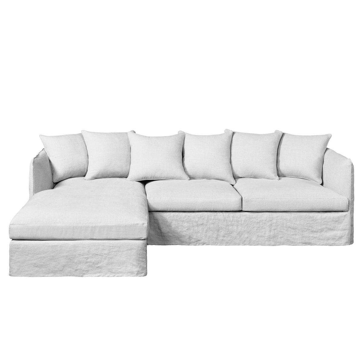 Sofá de lino arrugado con chaise longue en color blanco de La Redoute