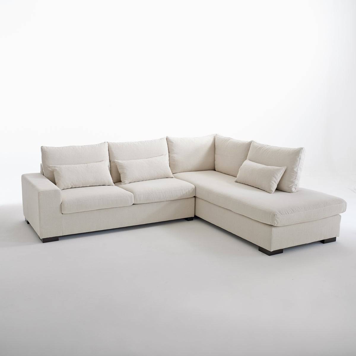 Sofá cama con chaise longue de algodón y lino en color beige modelo Odessa de La Redoute