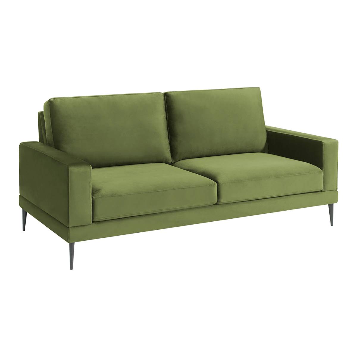Sofá tapizado en terciopelo de 3 plazas con patas metálica modelo Silver en color verde de El Corte Inglés