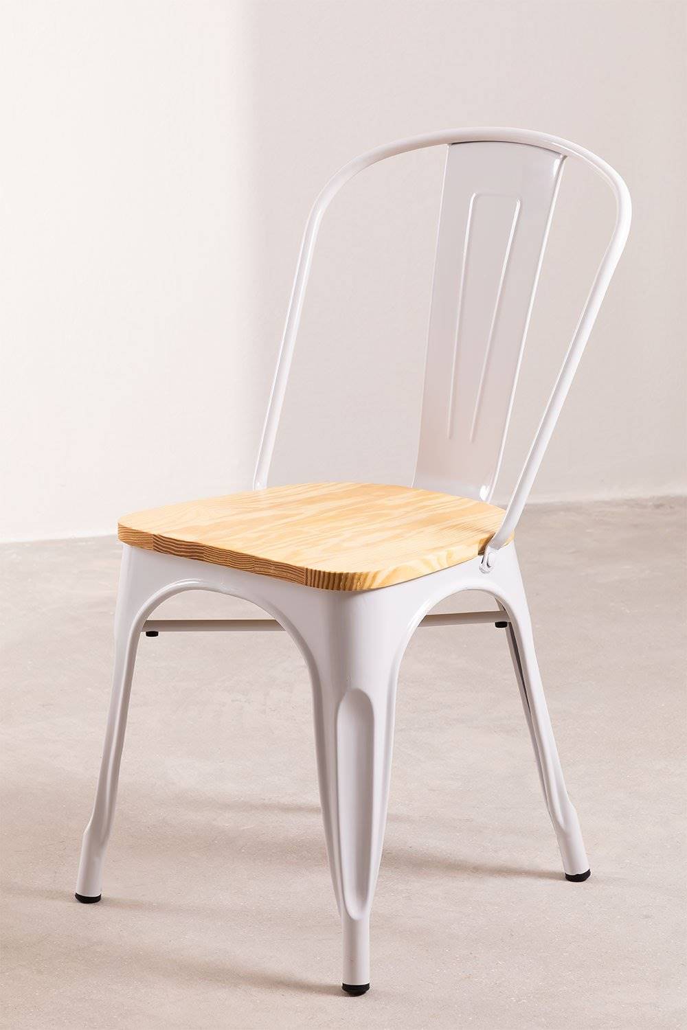Silla estilo Tolix de metal blanco con asiento de madera de Sklum