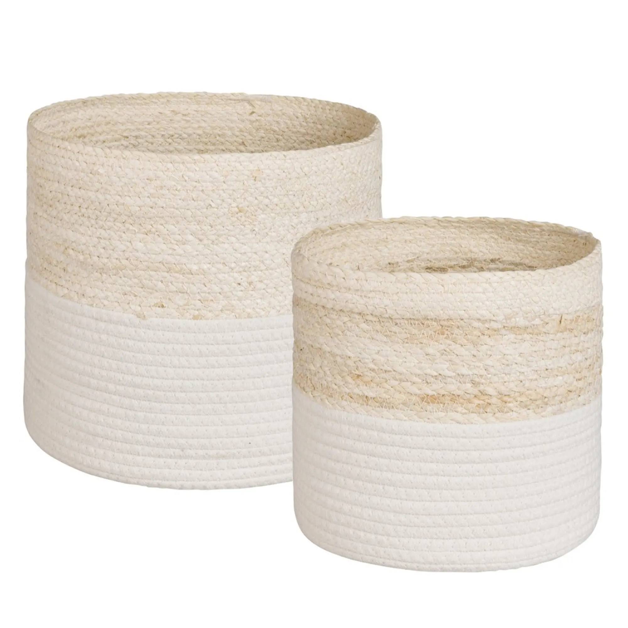 2 cestas de fibra y algodón blanco de Maisons du Monde