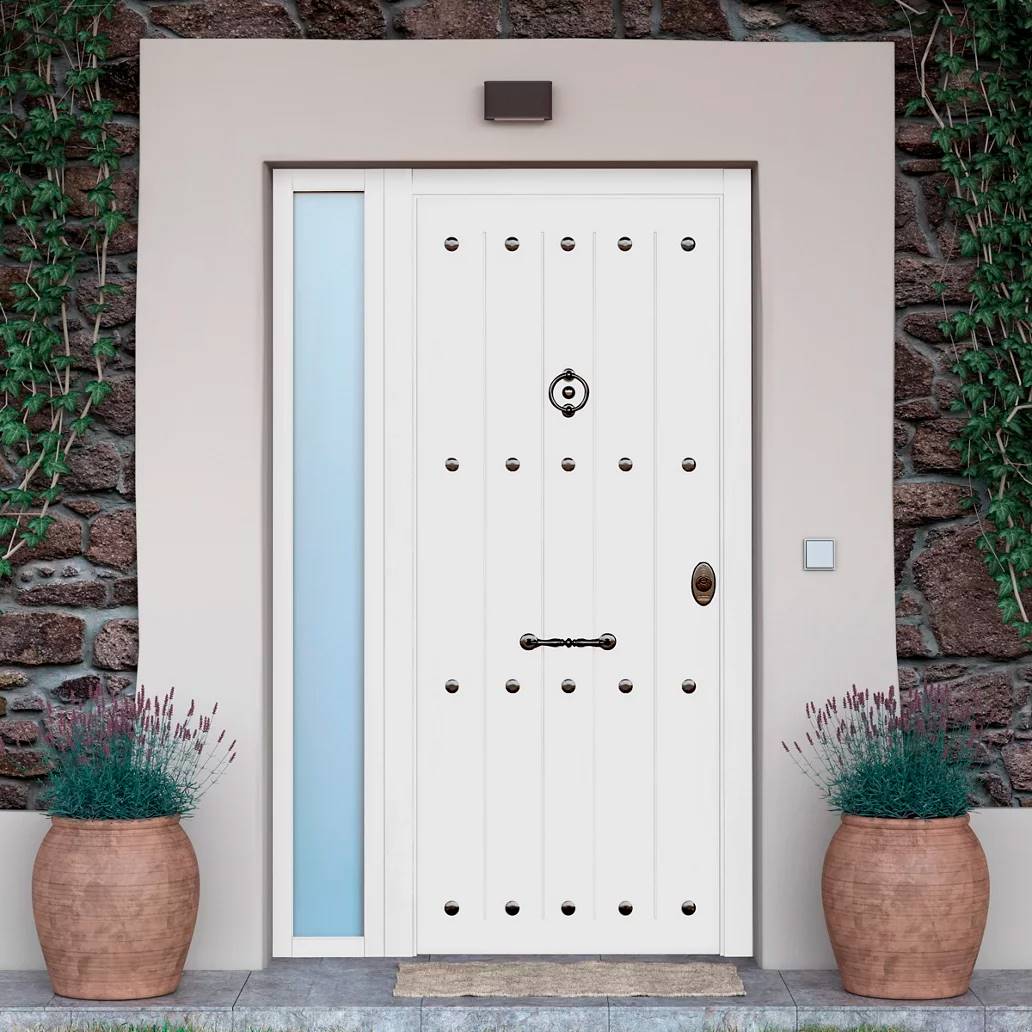 Puerta de entrada acorazada blanco rústica de apertura izquierda de Leroy Merlin