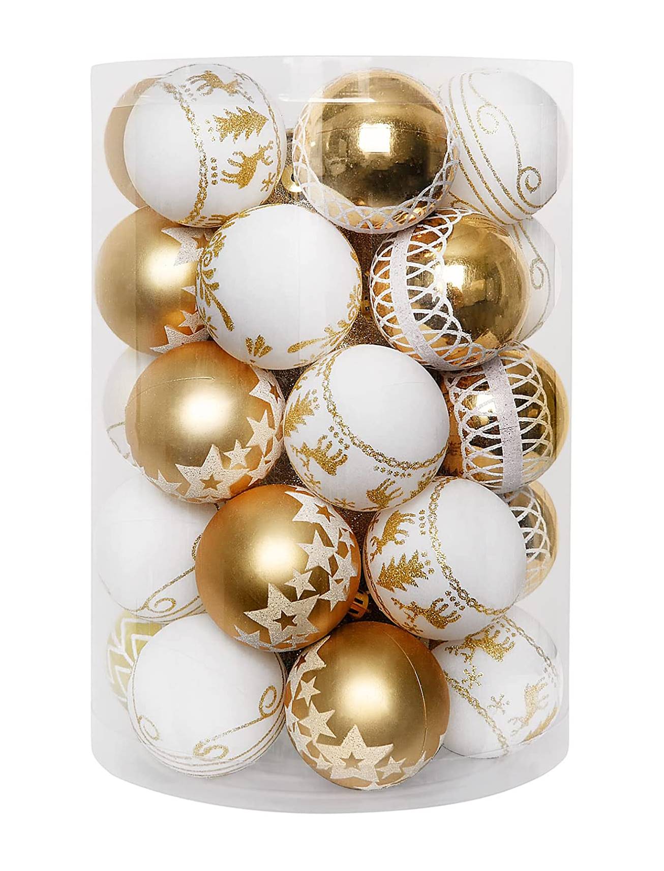 Set de bolas blancas y doradas.