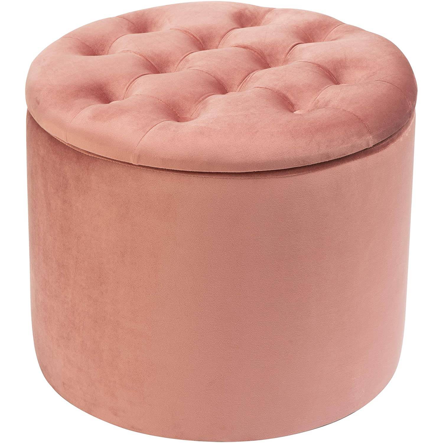Puf con almacenaje de terciopelo rosa con tapizado capitoné de Amazon
