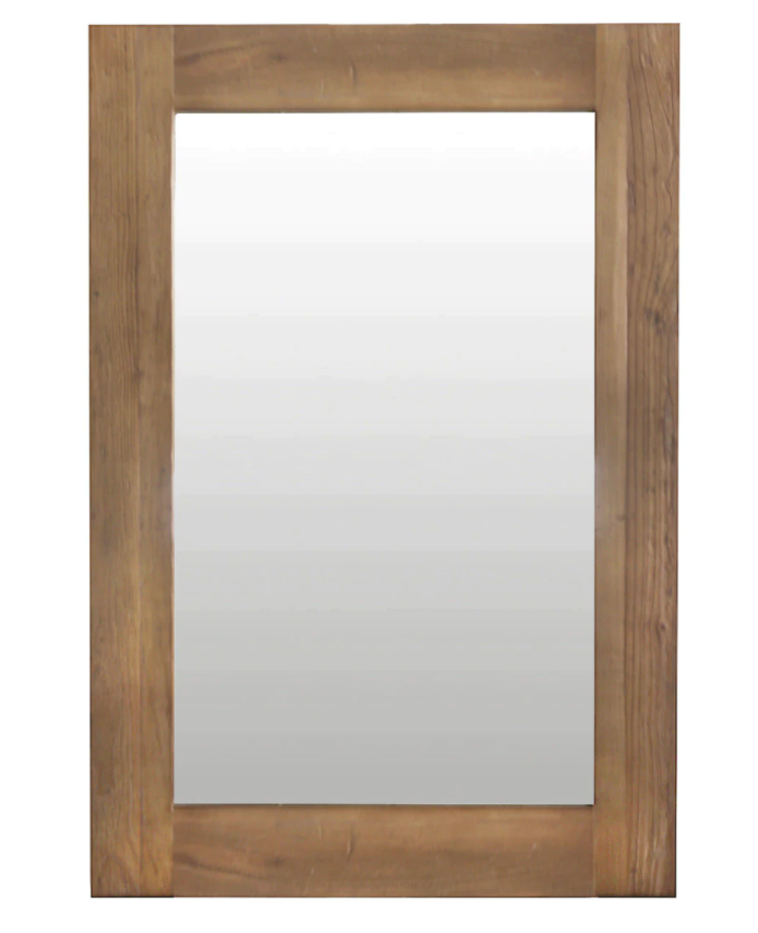 Un espejo con marco madera al natural