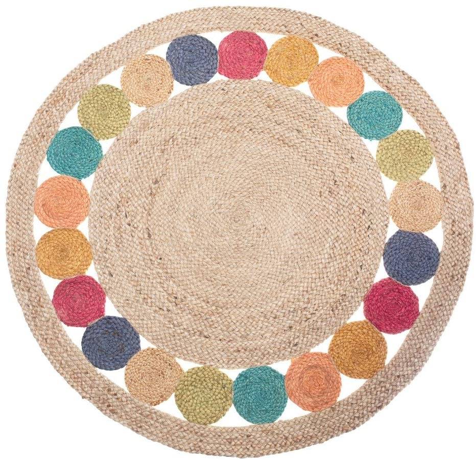 Una bonita alfombra de yute multicolor de Amazon. 