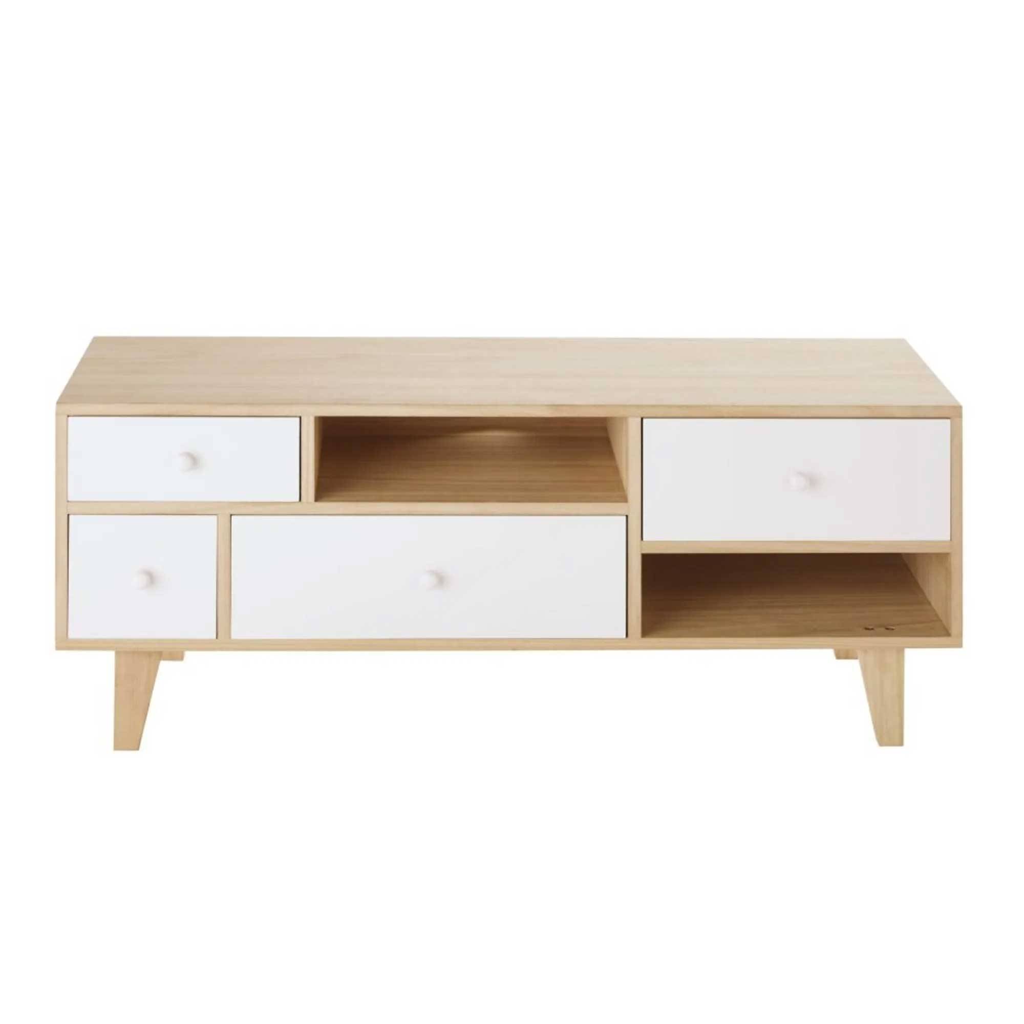 Mueble-de-tele-con-cajones-blanco-y-de-madera-Maisons-du-Monde