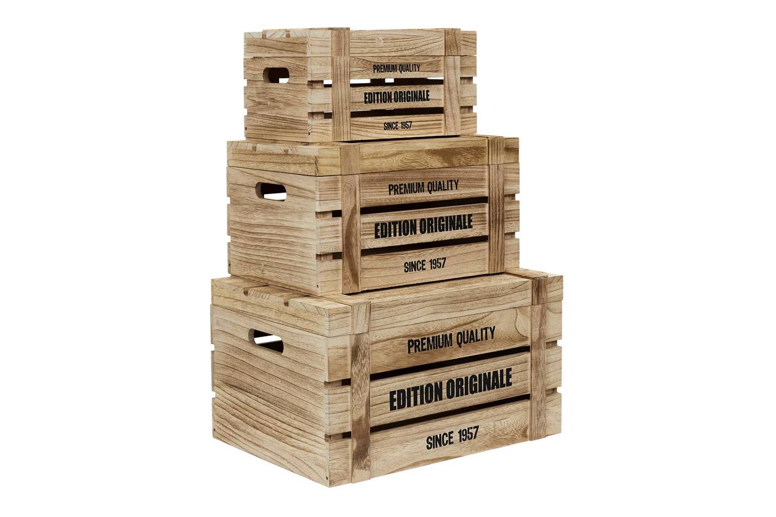 Set de 3 cajas de madera vintage de Leroy Merlin.