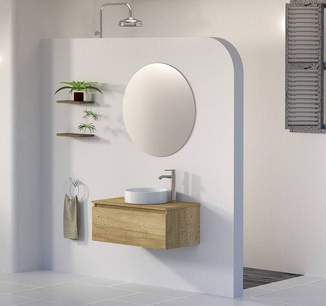 Conjunto de mueble de baño con lavabo y espejo de Leroy Merlin.