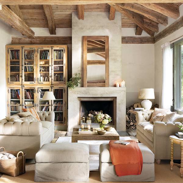 Copia el look: El Mueble y El Corte Inglés decoran esta casa de campo, muy cálida con muebles de madera, linos y terciopelos