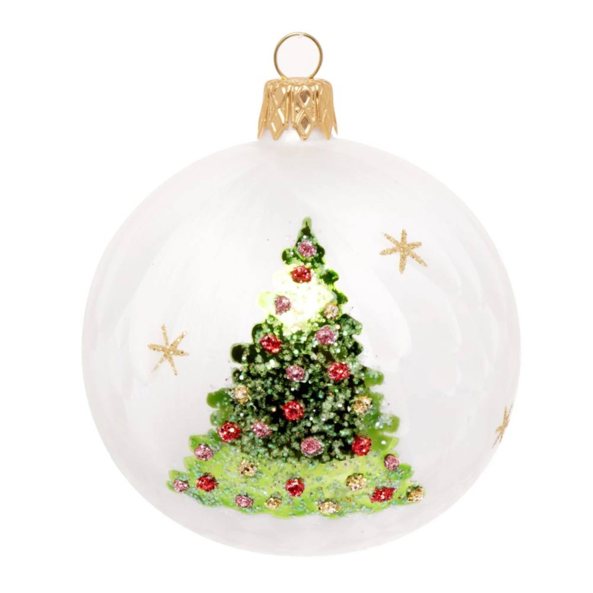 Bola de Navidad de cristal con árbol de Navidad.