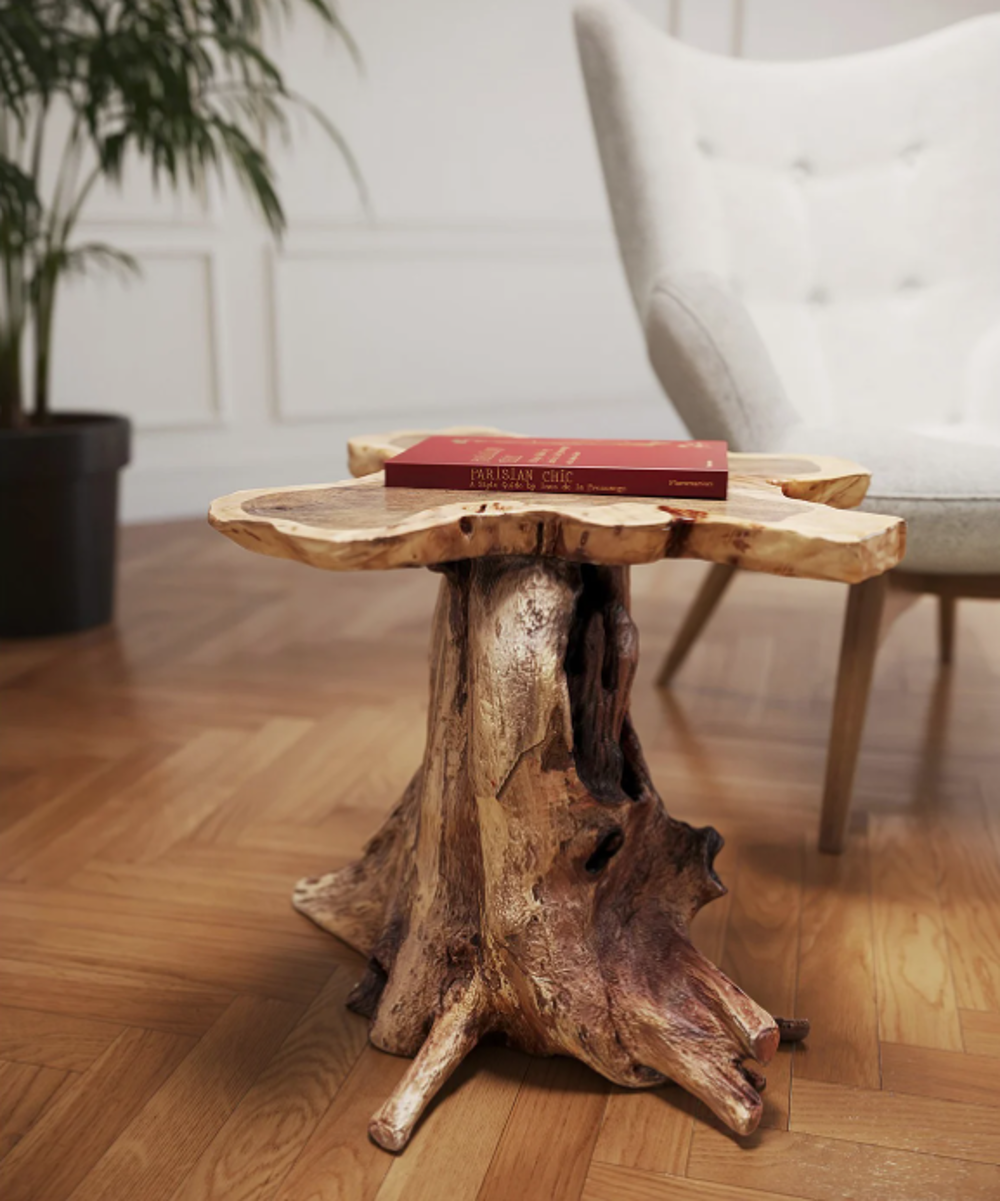 La mesa de tronco de árbol de Paz Padilla que es tendencia y hemos fichado  (muy barata) en Maisons du Monde y Sklum