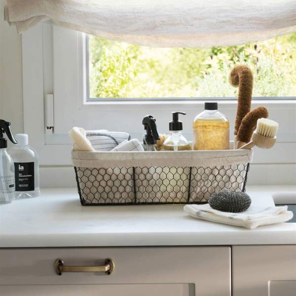 Baskets with cleaning products