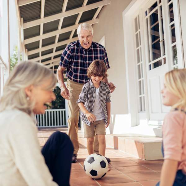 Grandparents with grandchildren have a great time